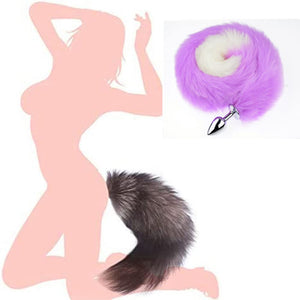 Ooiixx Butt Plug Fox Tail Cosplay Anal Plug Anal Butt Plug Adult Sex Toys for Beginner Women Men Couple (31 '' Purple-White)