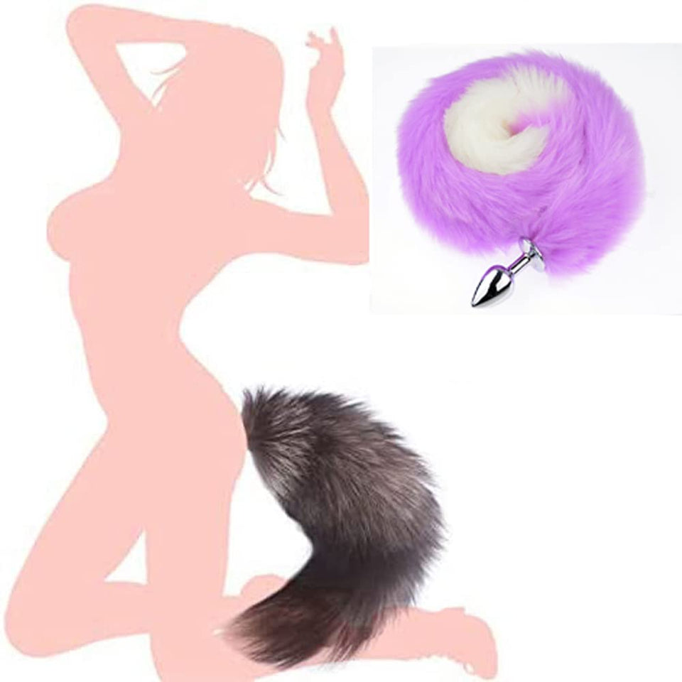 Ooiixx Butt Plug Fox Tail Cosplay Anal Plug Anal Butt Plug Adult Sex Toys for Beginner Women Men Couple (31 '' Purple-White)