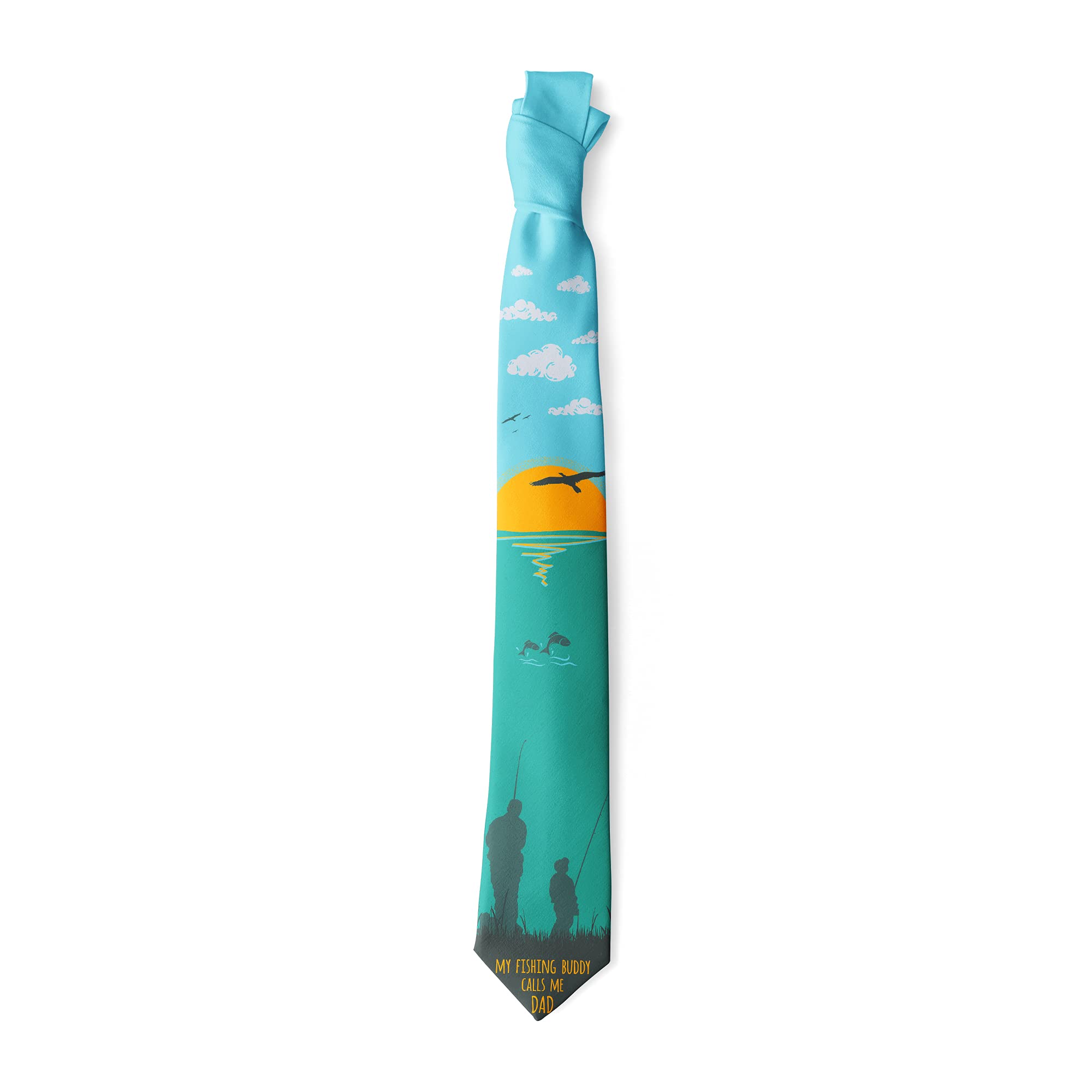 Crazy Dog T-Shirts My Fishing Buddy Calls Me Dad Necktie Funny Neckties for Men Fishing Tie Mens Novelty Neckties Fisherman Ties