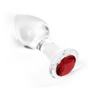 Crystal Glass Anal Plug with Luxury Jewelry Butt Plug Fetish Anus Stimulation Unisex Adult Anal Sex Toy (Red, S)