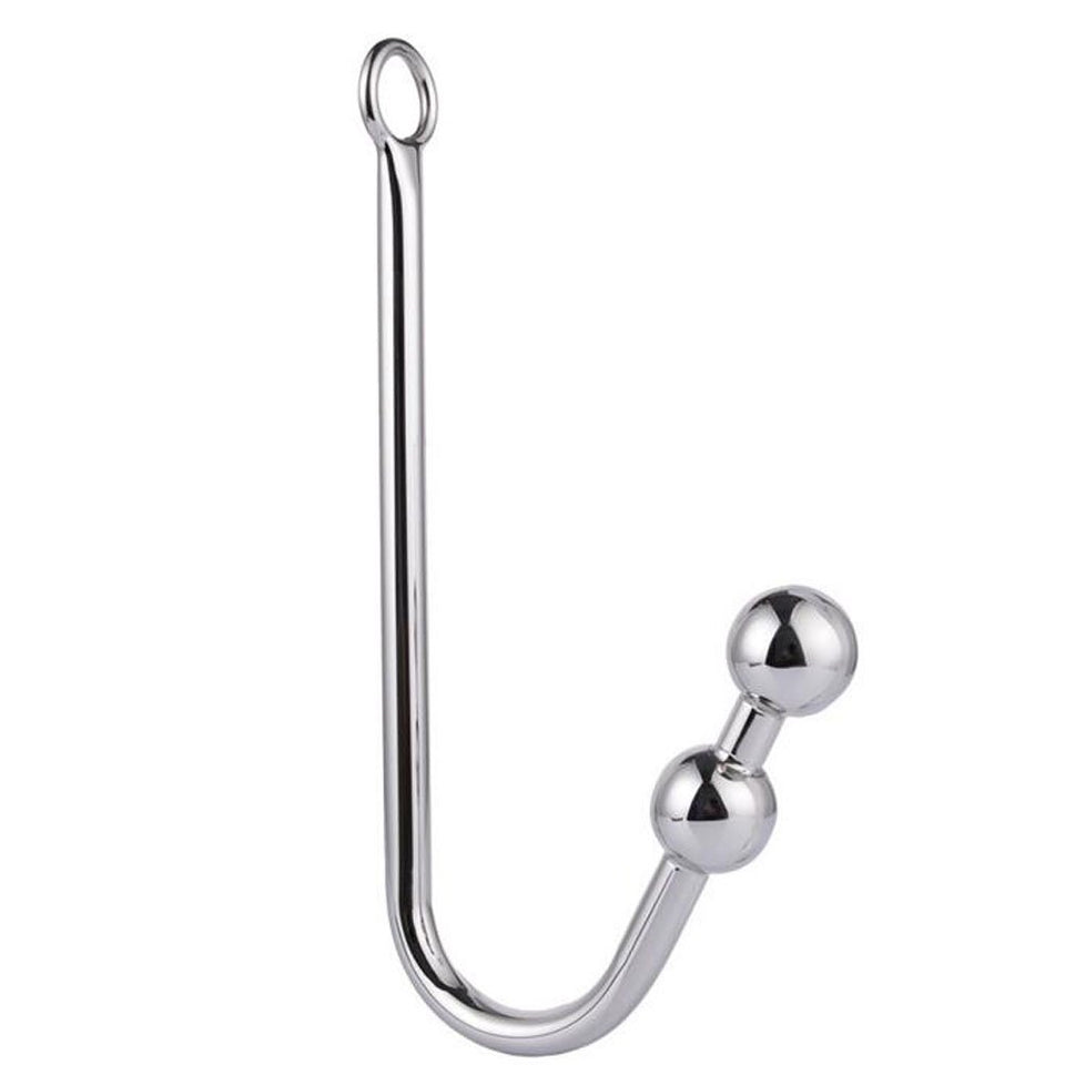 Anal Hook, Stainless Steel Double Balls Rope Hook with Ring, Bondage Fetish Toy for Unisex Adult