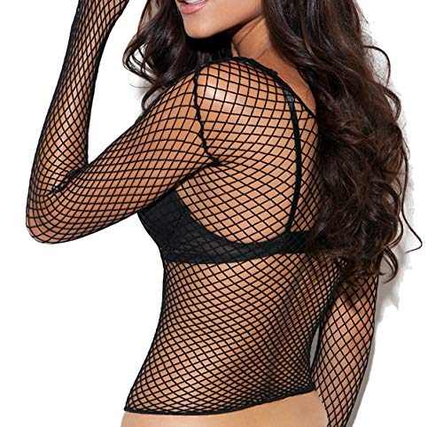Elegant Moments WomenS Fishnet Long Sleeve Cami Top Black One Size Fits Most