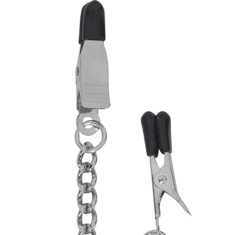Spartacus Endurance Broad Tip Nipple Clamps With Link Chain, Silver