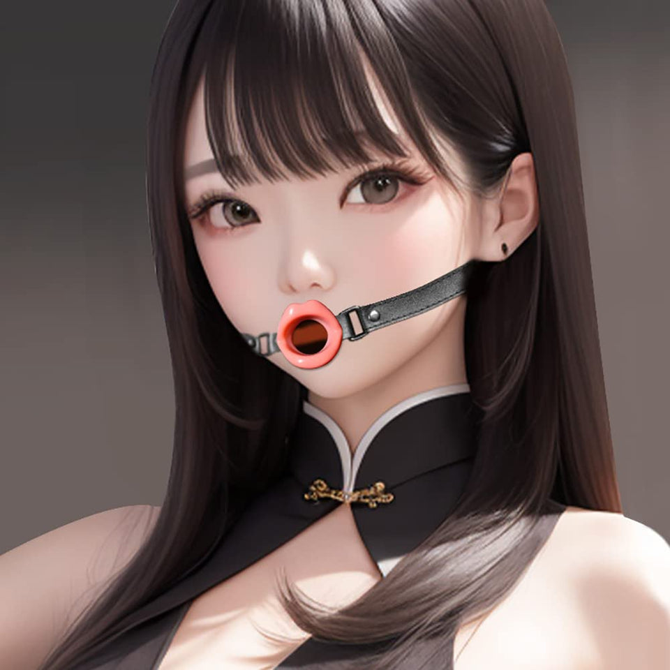 Open Mouth Gag Rose Lips Shaped Opening O Ring Mouth Gag Silicone Opening Gag Sex Toys Mouth Gags for Adult Play Bondage Leather