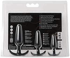 Doc Johnson Mood - Naughty 1 Trainer Set - Small Medium Large - Silicone Butt Plugs With Tapered Base For Comfort Between The Cheeks - Black