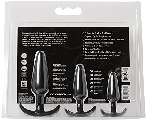 Doc Johnson Mood - Naughty 1 Trainer Set - Small Medium Large - Silicone Butt Plugs With Tapered Base For Comfort Between The Cheeks - Black