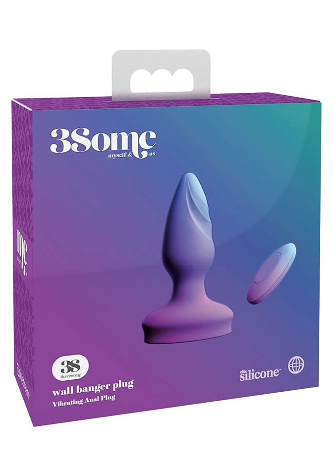 3Some Wall Banger Silicone Rechargeable Remote Control Vibrating Anal Plug - Purple