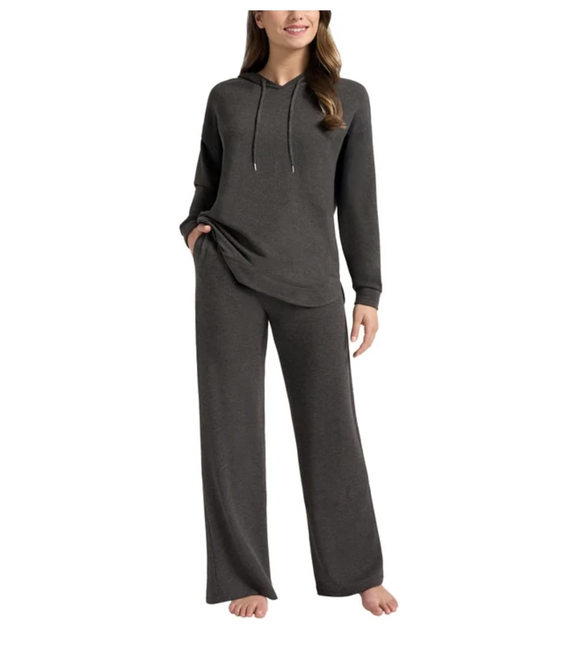 Max & Mia Womens 2 Pc Hoodie Lounge Set (US, Alpha, Small, Regular, Regular, Heather Charcoal (Gray))