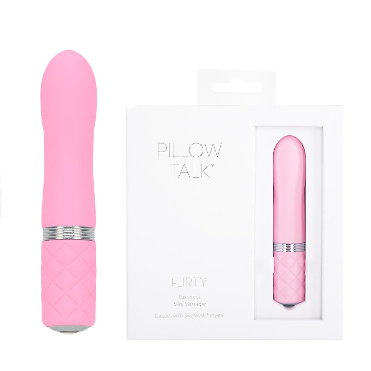 Pillow Talk Flirty Mini Massager, Incremental Speed Control, USB Rechargeable, Travel Lock, Soft Silicone, Crystal Button, Patte