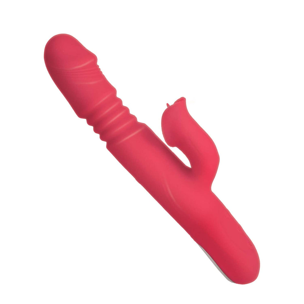 Princess Passion Heat Rechargeable Silicone Warming Rabbit Vibrator with clitoral Licking Pinwheel  coral