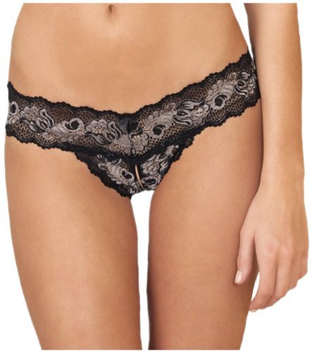 Crotchless Lace V Thong Black M/L