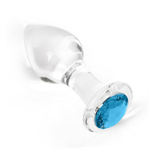 Crystal Glass Anal Plug with Luxury Jewelry Butt Plug Fetish Anus Stimulation Unisex Adult Anal Sex Toy (Light Blue, S)