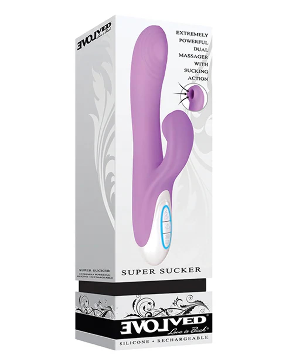 Evolved Love Is Back Super Sucker Silicone Rechargeable Rabbit G-Spot Vibrator, Pink/Purple