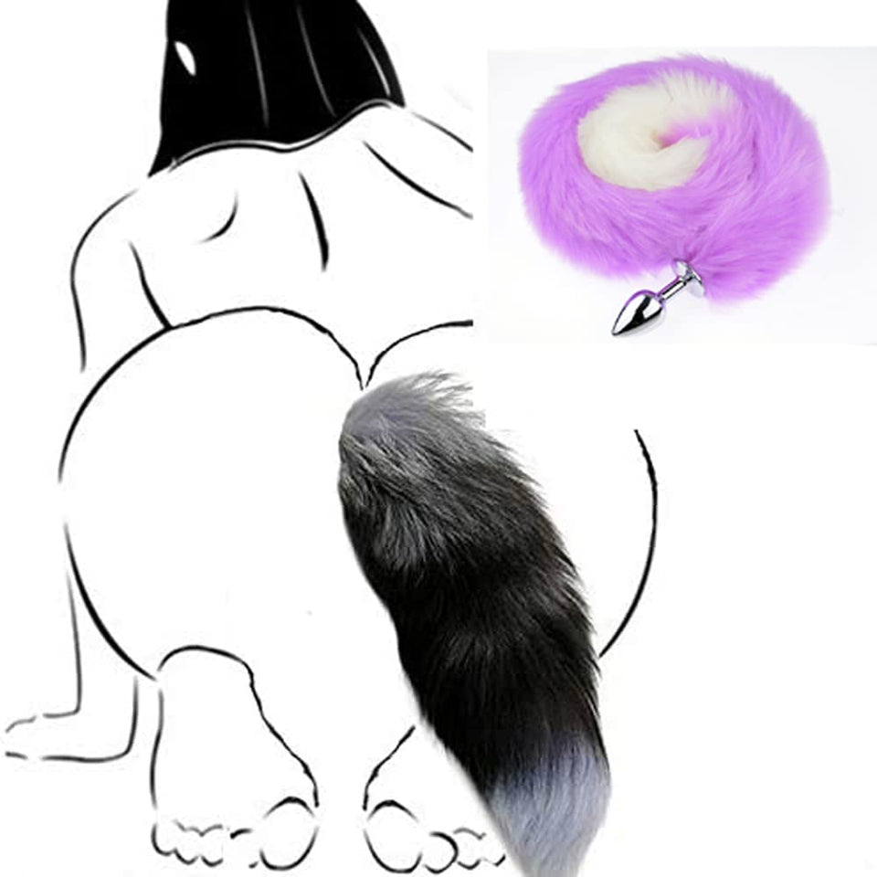 Ooiixx Butt Plug Fox Tail Cosplay Anal Plug Anal Butt Plug Adult Sex Toys for Beginner Women Men Couple (31 '' Purple-White)