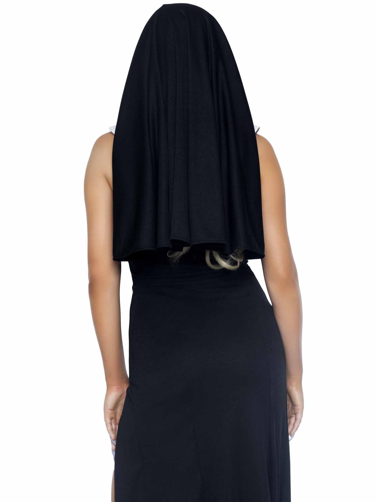 3 Pc Sultry Sinner, Includes Dual Slit Garter Dress With Vinyl Cross Detail, Vinyl Collar, And Nun Habit.