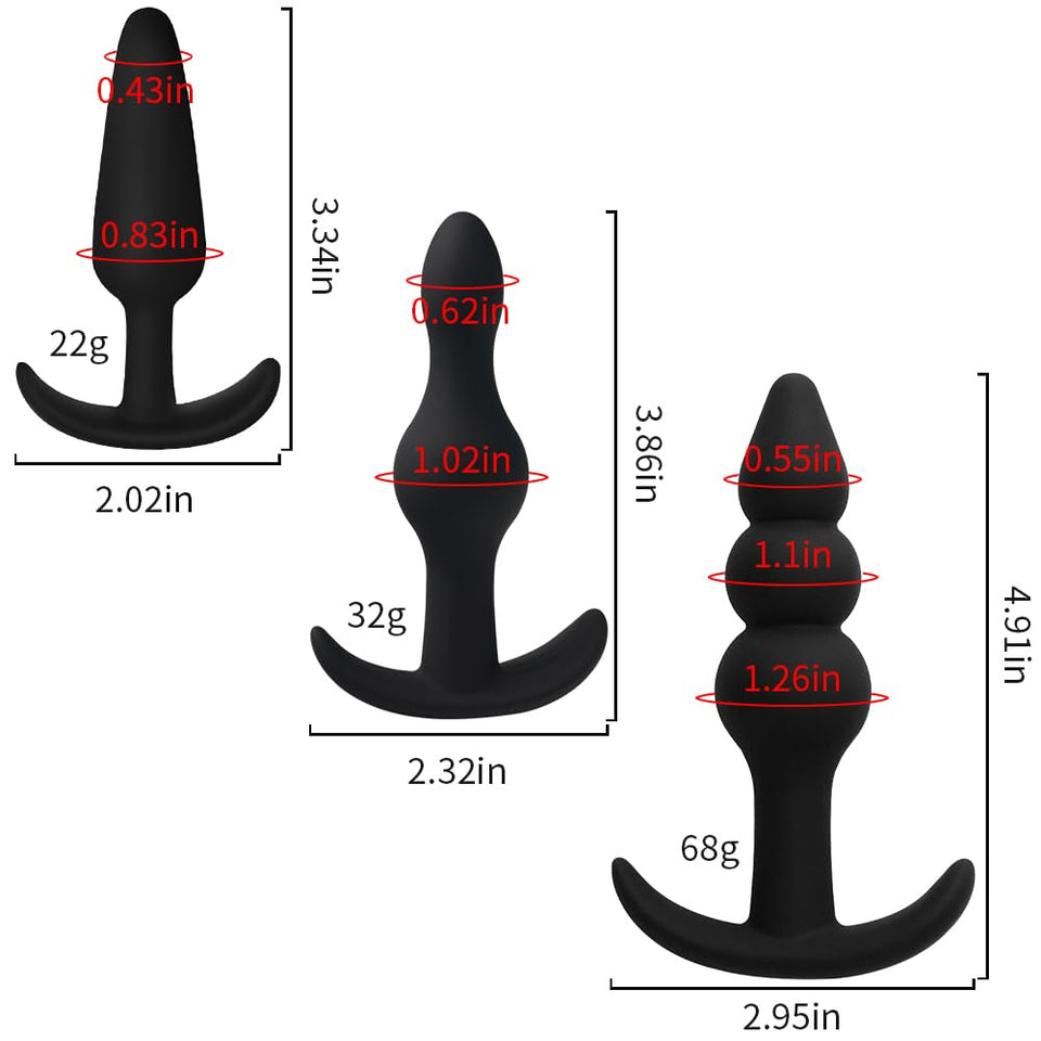 Anal Beads Plugs Kit 3 Pack, Silicone Butt Plug Training Set from Beginner to Advanced Player for Comfortable Long-Term Wear, An