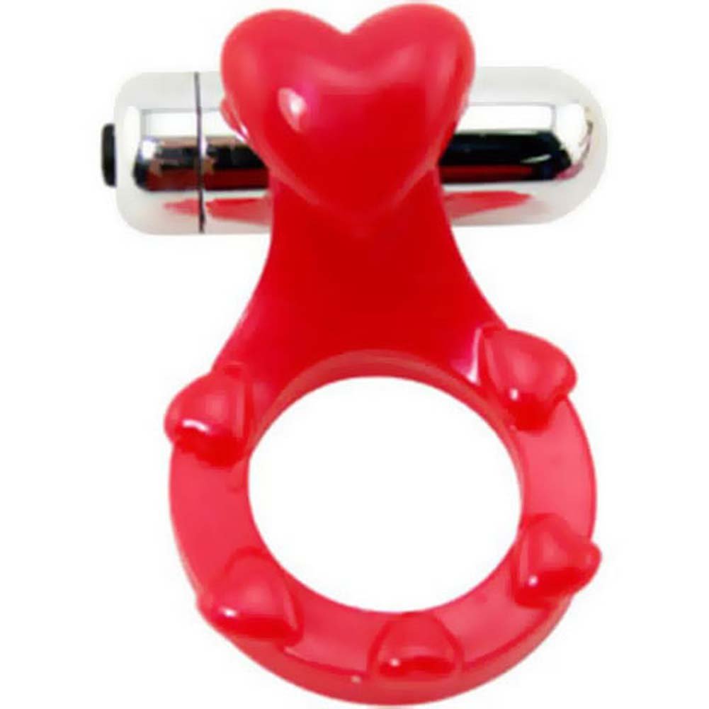 Doc Johnson Love Ring - Jellie Cock Ring With Clit Bumper & Quiet 7 Function Vibrating Bullet - Ruby Red