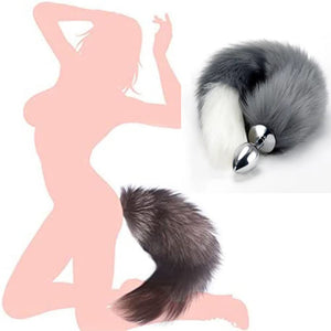 Ooiixx Sexy Fox Tail Cosplay Anal Plug Anal Butt Plug Adult Sex Toys for Women Men Couple Stainless Steel Anal Plug (18'' Gray)