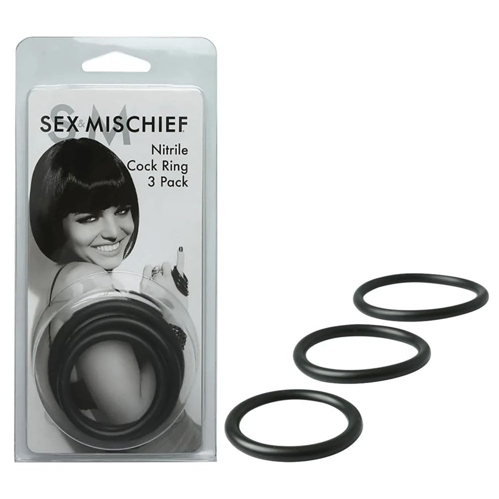Sex And Mischief Nitrile Cock Ring 3 Pack, Black