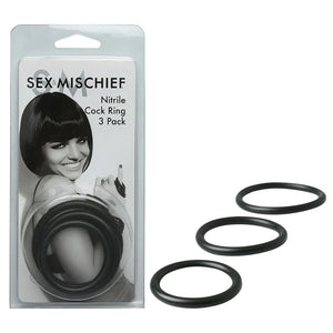 Sex And Mischief Nitrile Cock Ring 3 Pack, Black