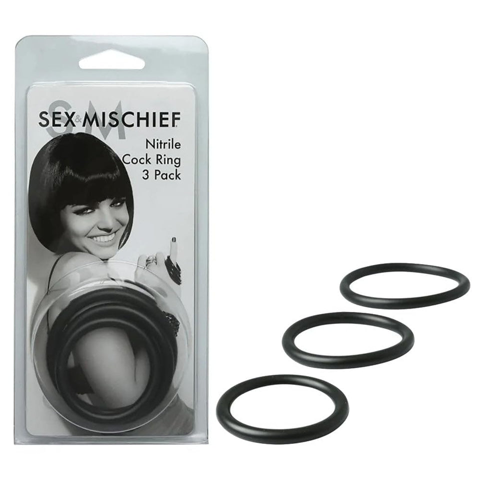 Sex And Mischief Nitrile Cock Ring 3 Pack, Black