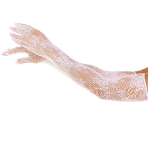 Seamless Opera Length Floral Net Gloves.