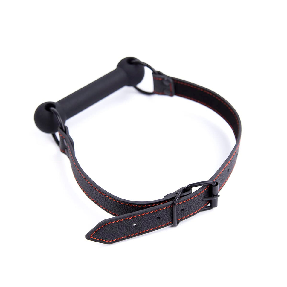 CLROY Leather Bondage Toys Faux Leather Open Mouth Gag with Silicone Bar, Bondage Restraints Bite Gag Adult Sex Toys (Color-1)