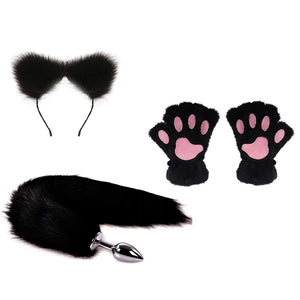OOIIXX Anal Plug with Sexy Tail for Cosplay, Adult Sex Toys of Stainless Steel Anal Plug (Black Full Kit, Large)