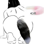 OOIIXX Anal Plug with Sexy Tail for Cosplay, Adult Sex Toys of Stainless Steel Anal Plug (Pink-White Kit, Small)
