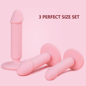 Dildos Anal Plugs Training Kit, 3PCS Small Butt Plugs Lifelike Anal Dildos with Suction Cup Pink Dildo, Anal Toys Suitable for B