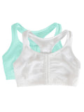 Fruit of the Loom Womens Front Close Builtup Sports Bra, Mint Chip/White, 38