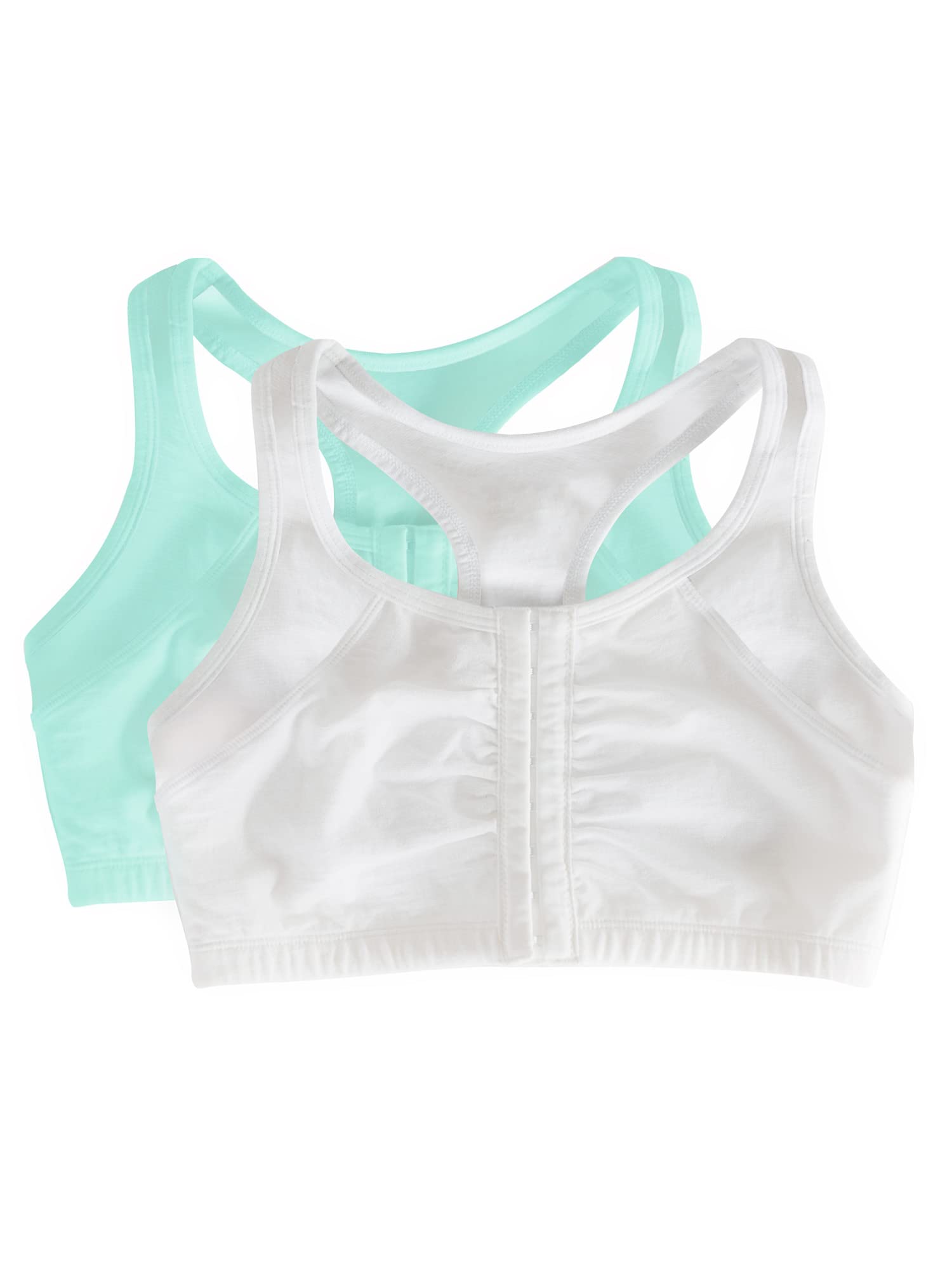 Fruit of the Loom Womens Front Close Builtup Sports Bra, Mint Chip/White, 38