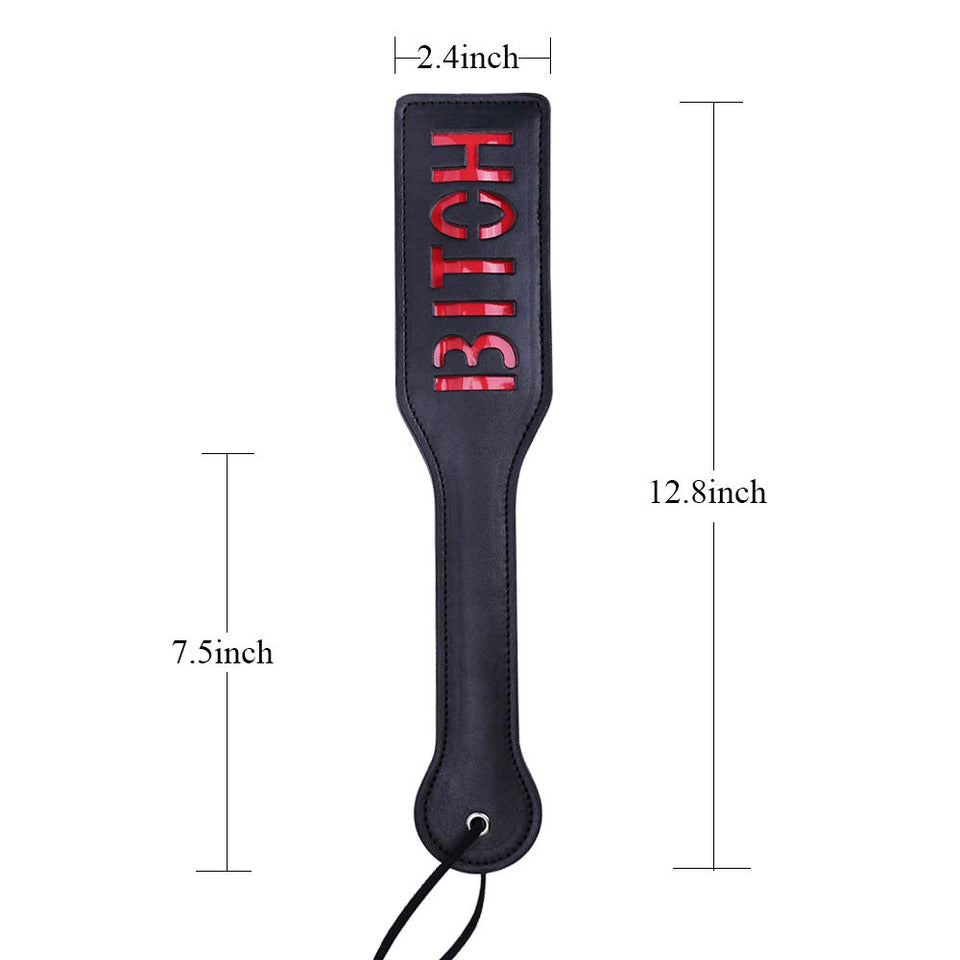 VENESUN Bitch Spanking Paddle for Adults, 12.8inch Faux Leather BDSM Paddle for Sex Play, Black
