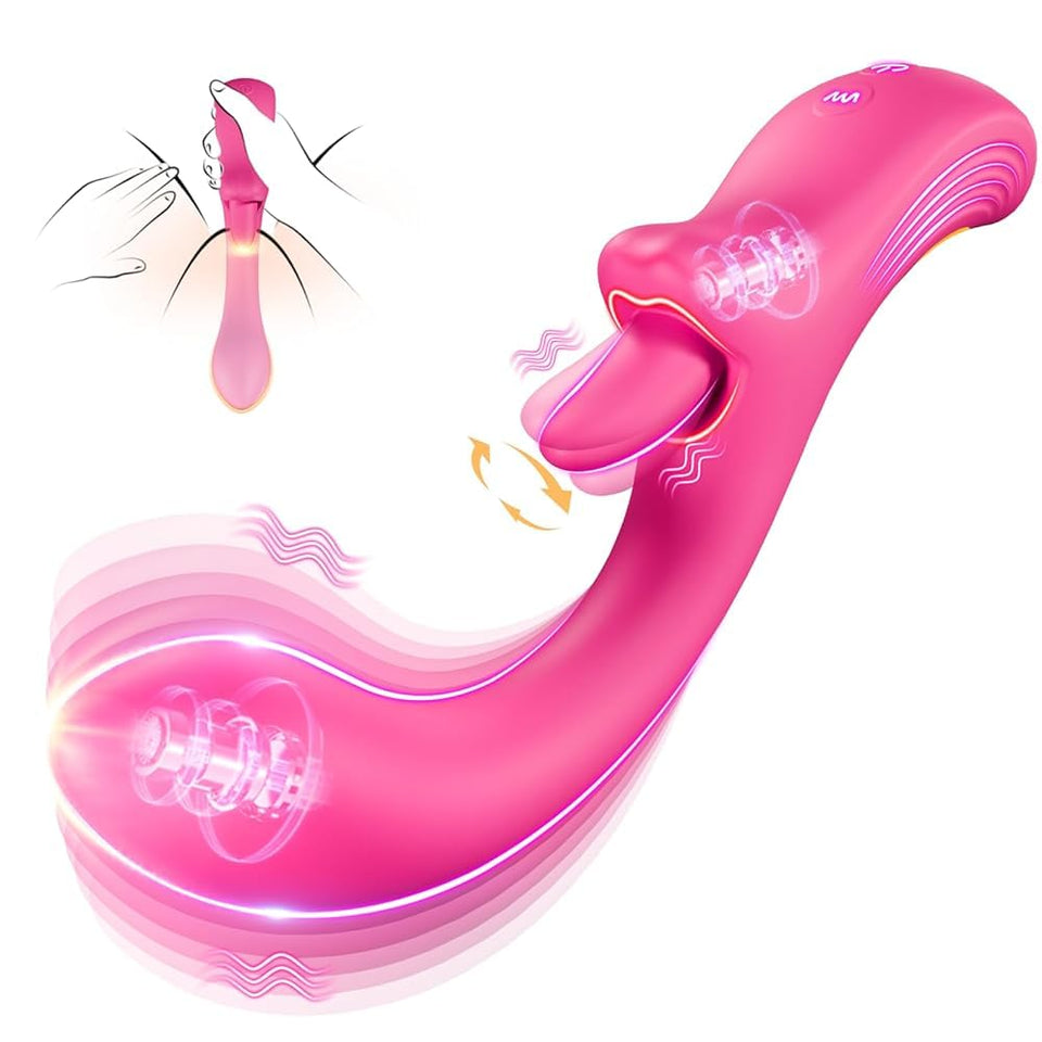 Womens Sex Toy Dildo Vibrator, G Spot Vibrator Lip Tongue Licker Rotating for female Clitoral Vagina Anal Sex, 5 Licking & Vibra