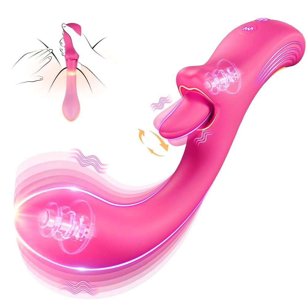 Womens Sex Toy Dildo Vibrator, G Spot Vibrator Lip Tongue Licker Rotating for female Clitoral Vagina Anal Sex, 5 Licking & Vibra