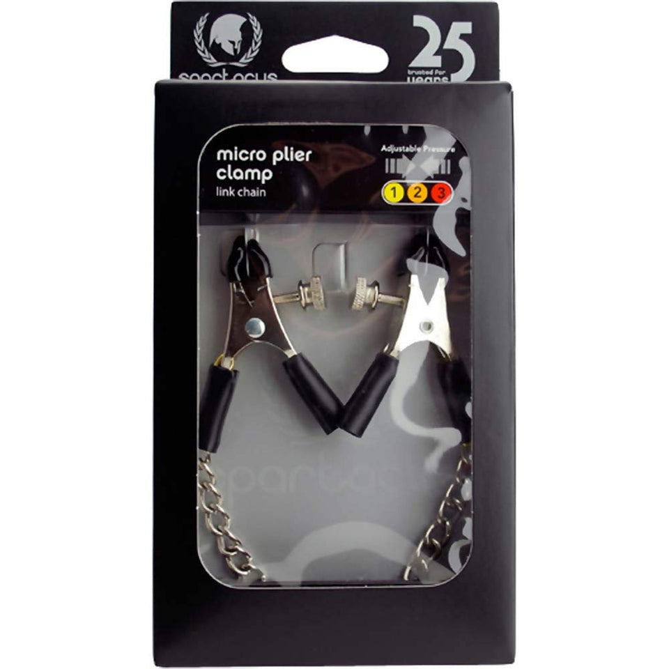 Spartacus Adjustable Micro Plier Nipple Clamps W/Link Chain