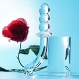 Small Crystal Glass Thin Curved Pleasure Cute Double-Ended Anal Plug Beads Dildo, Beginner Massager Anal Sex Toy Men and Women M