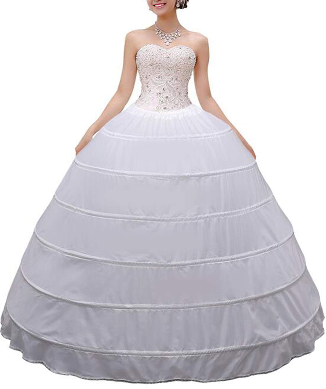 Women Crinoline Petticoat A-line 6 Hoop Skirt Slips Long Underskirt for Wedding Bridal Dress Ball Gown White