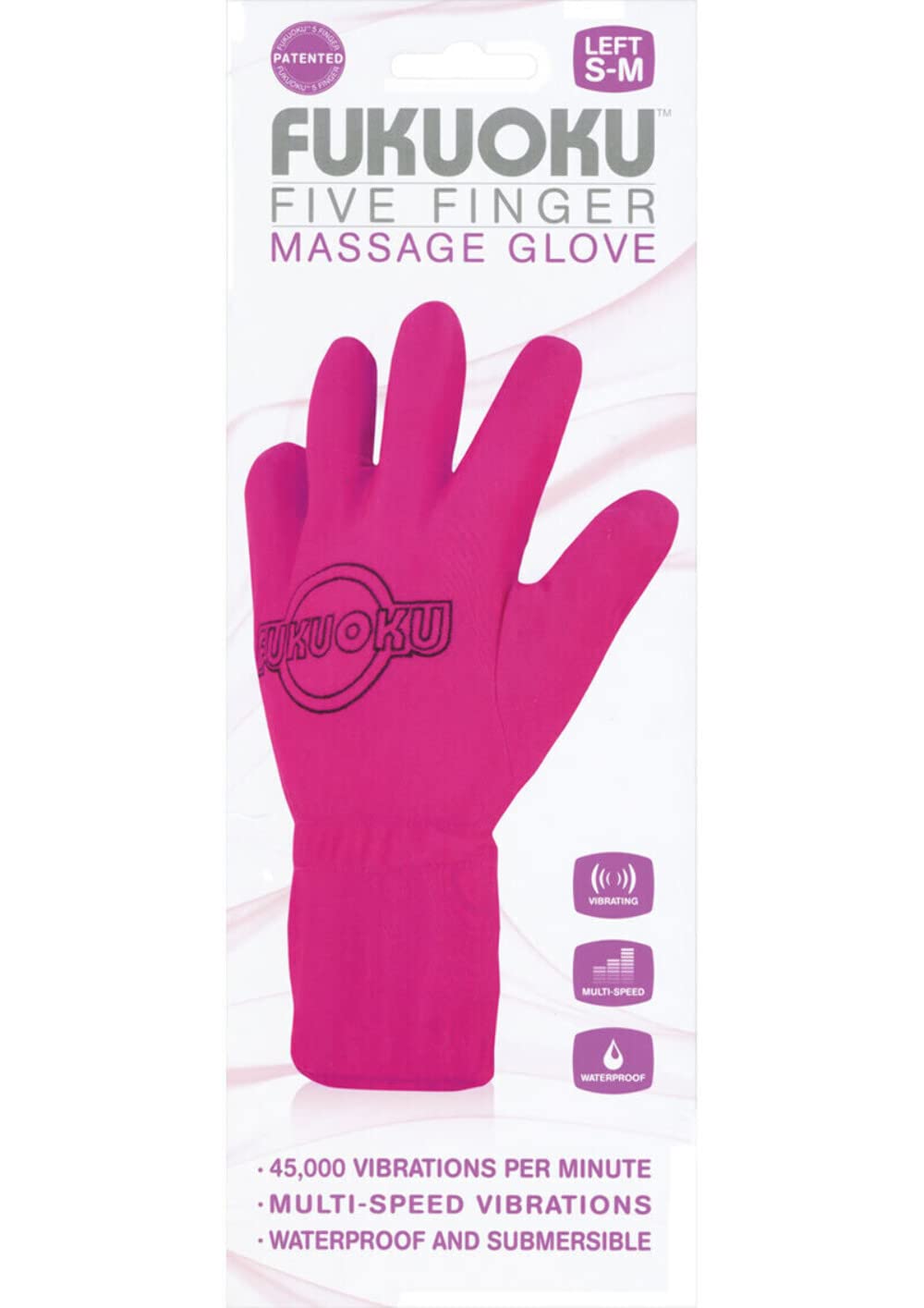 Fukuoku Pink Left Hand Five Finger Vibrating Massage Glove - (Fits Small To Medium Hand)