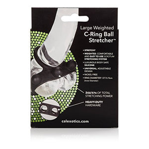 Calexotics Large Weighted C-Ring Ball Stretcher Silicone Fully Adjustable 3 Snap Design Erection Enhancer, Black,43057