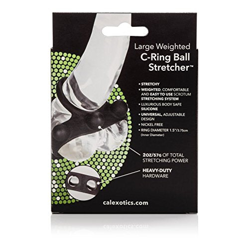 Calexotics Large Weighted C-Ring Ball Stretcher Silicone Fully Adjustable 3 Snap Design Erection Enhancer, Black,43057