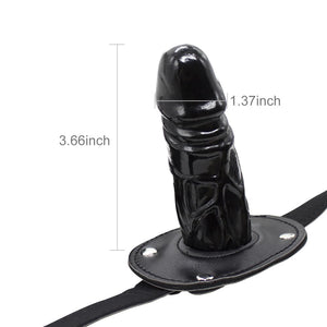 Lockable Dildo Mouth Gag SM Realistic Black Silicon Penis Gag Adjustable Leather Strap On with Lock Fantasy Sex Toys for Couple