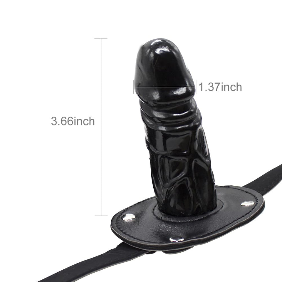 Lockable Dildo Mouth Gag SM Realistic Black Silicon Penis Gag Adjustable Leather Strap On with Lock Fantasy Sex Toys for Couple