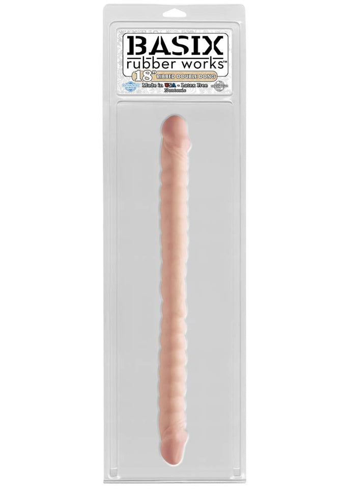 Basix Rubber Works 18 Ribbed Double Dong  Flesh