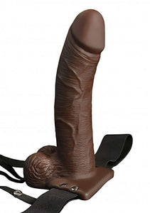 Fetish Fantasy 8 In Hollow Rechargeable Strap-On Remote Brown