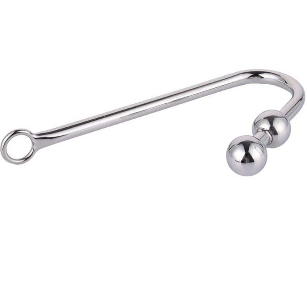 Anal Hook, Stainless Steel Double Balls Rope Hook with Ring, Bondage Fetish Toy for Unisex Adult