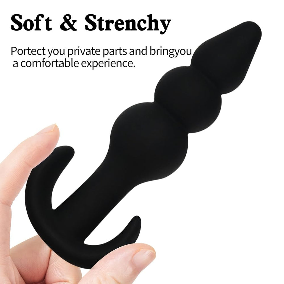Anal Beads Plugs Kit 3 Pack, Silicone Butt Plug Training Set from Beginner to Advanced Player for Comfortable Long-Term Wear, An
