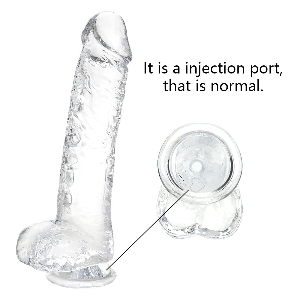 Realistic Dildo Stimulator- 8.2 '' Big Dildos with Suction Cup Adult Sex Toy for Women/Men/Gay, Flexible Clear with Curved Shaft