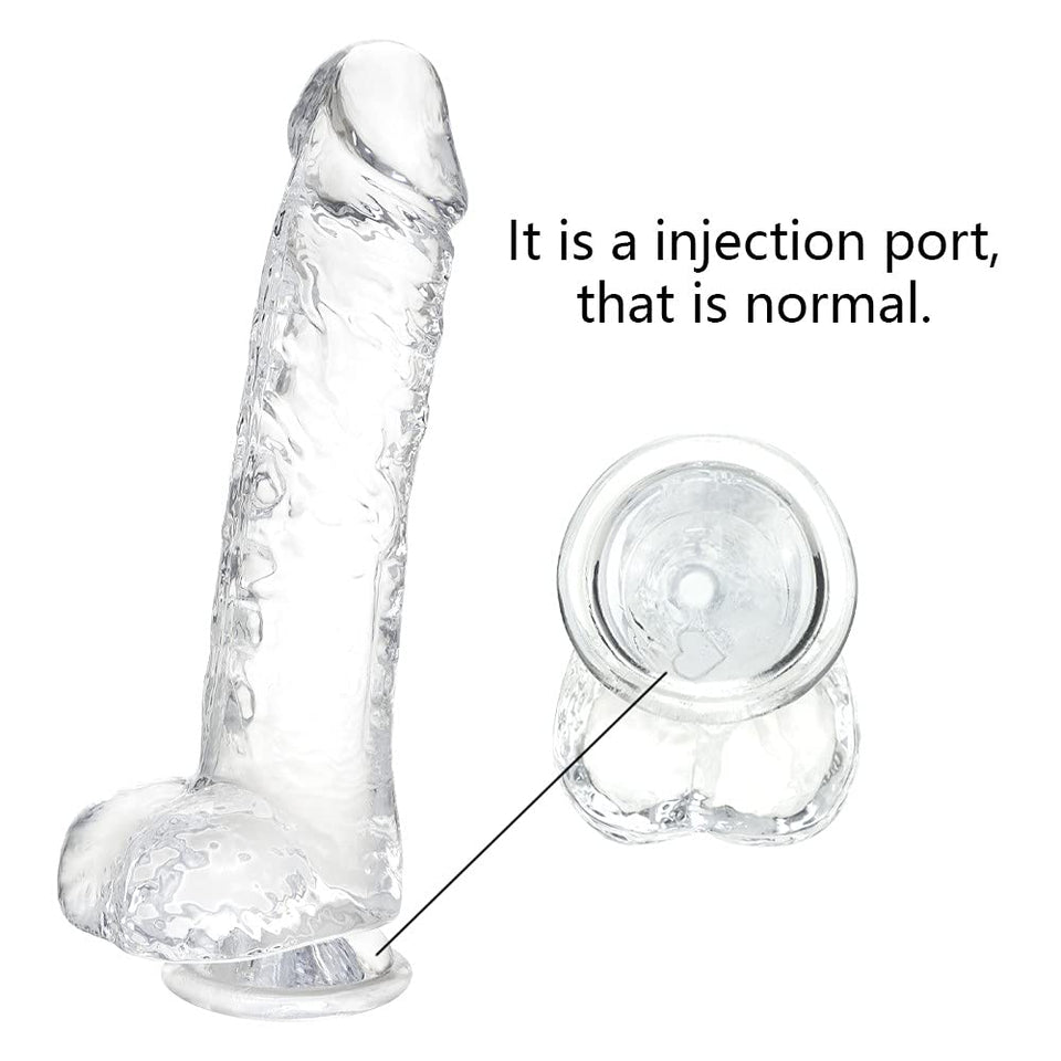Realistic Dildo Stimulator- 8.2 '' Big Dildos with Suction Cup Adult Sex Toy for Women/Men/Gay, Flexible Clear with Curved Shaft