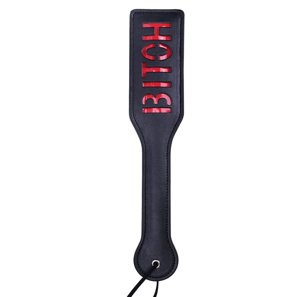 VENESUN Bitch Spanking Paddle for Adults, 12.8inch Faux Leather BDSM Paddle for Sex Play, Black